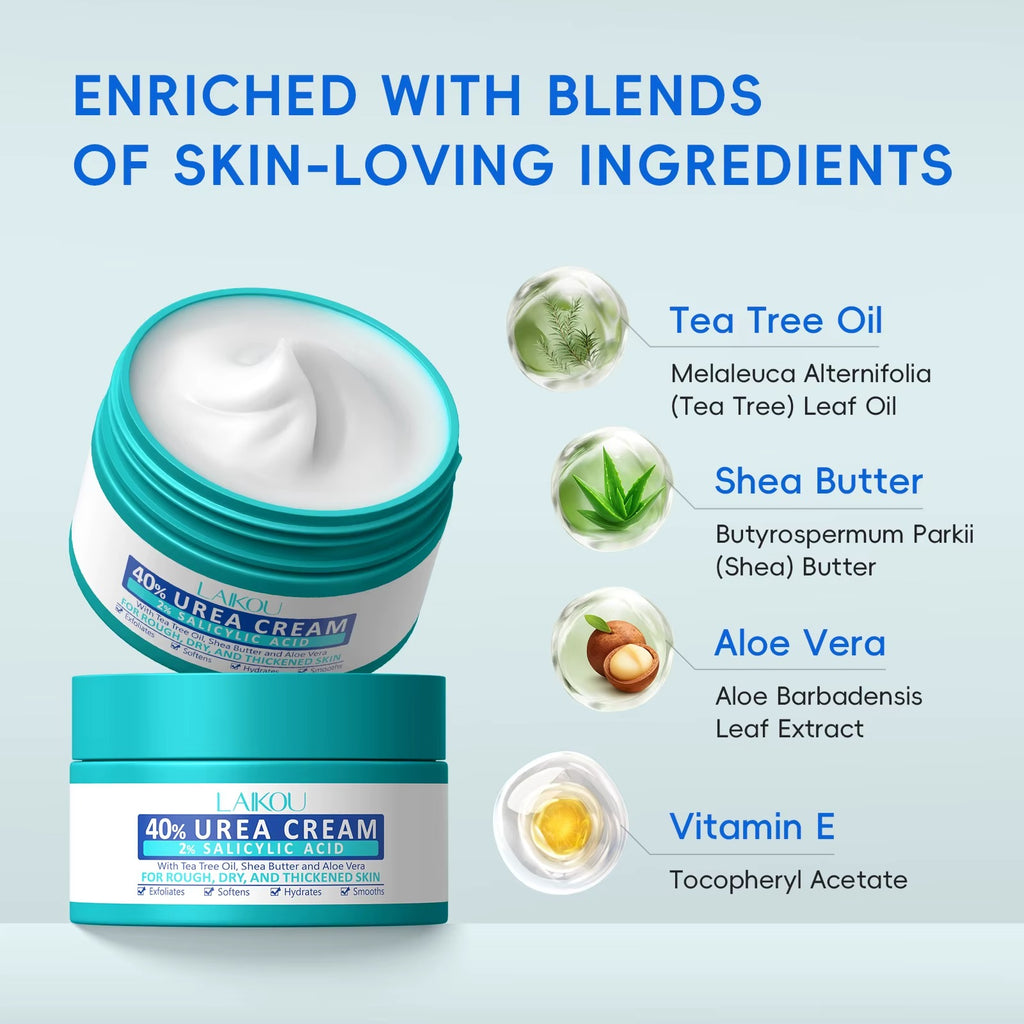 40% Urea & 2% Salicylic Acid Foot Cream – Deep Exfoliating Moisturizing Repair Cream for Cracked Heels, Dry Hands, Rough Elbows & Knees