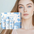 5-Step Milk Glowing Skincare Bundle — Cleanser, Toner, Serum, Eye Cream & Moisturiser — Balance Skin Tone, Improve Skin Radiance for Delicate & Firm Skin