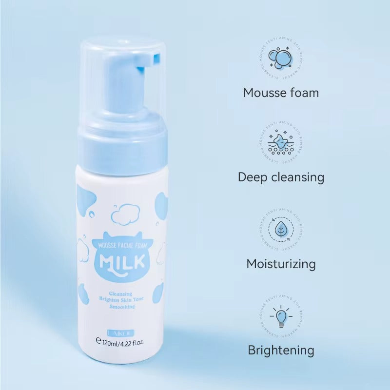 Milk Mousse Cleansing Foam 120ml – Hyaluronic Acid Face Wash for Deep Cleansing, Moisturizing, Brightening & Anti-Aging, Suitable for All Skin Types