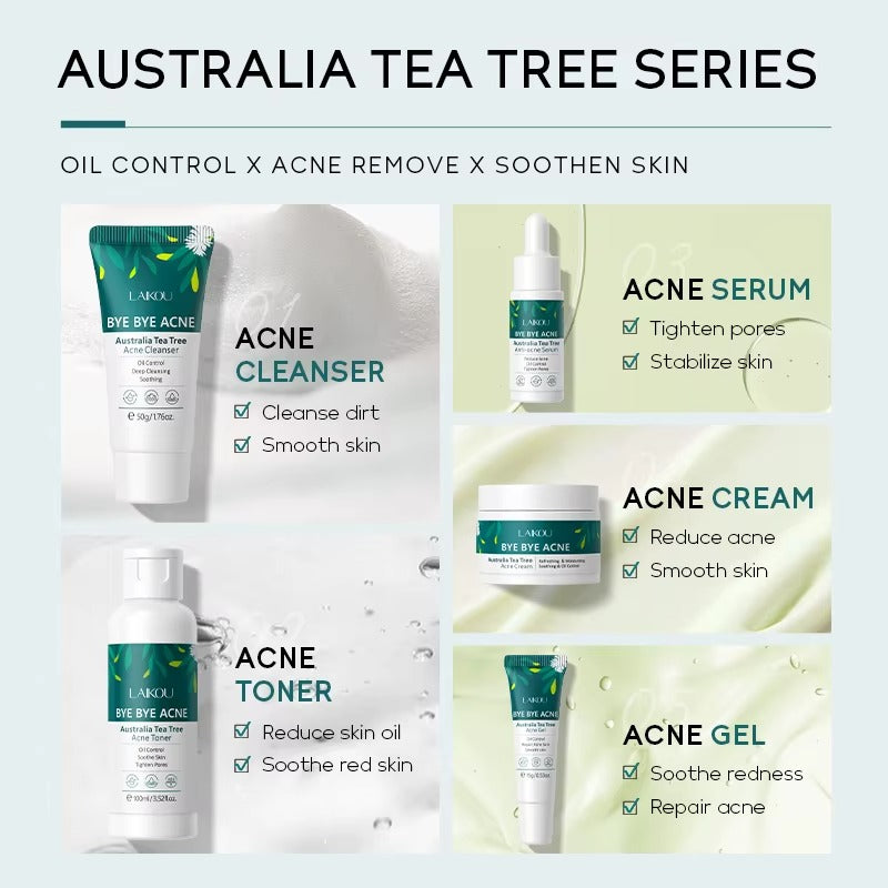 Bye Bye Acne Tea Tree Extract Anti-Aging Skincare Set with Hyaluronic Acid – Nourishing Face Care Set for Clear, Hydrated & Youthful Skin