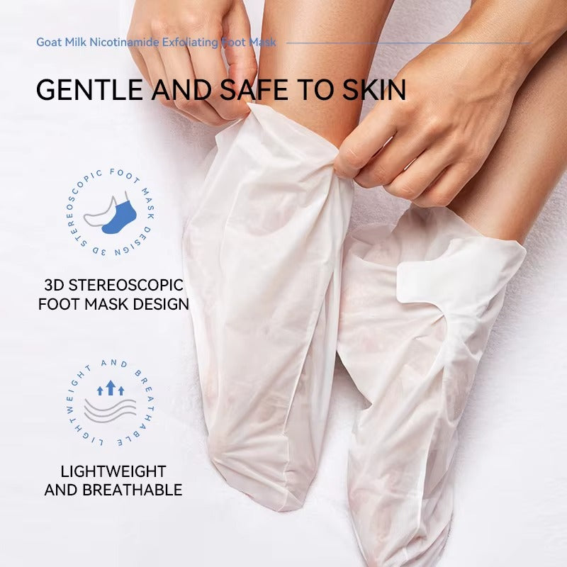 Goat Milk & Niacinamide Brightening Exfoliating Foot Mask — Korean Skincare Moisturizing Foot Peel for Soft, Smooth & Nourished Feet (35g)