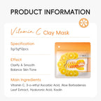 Vitamin C Clay Sleeping Face Mask 12pcs – Deep Cleansing, Pore Minimizing, Brightening & Firming Mud Mask with Hyaluronic Acid & Aloe Extract for All Skin Types
