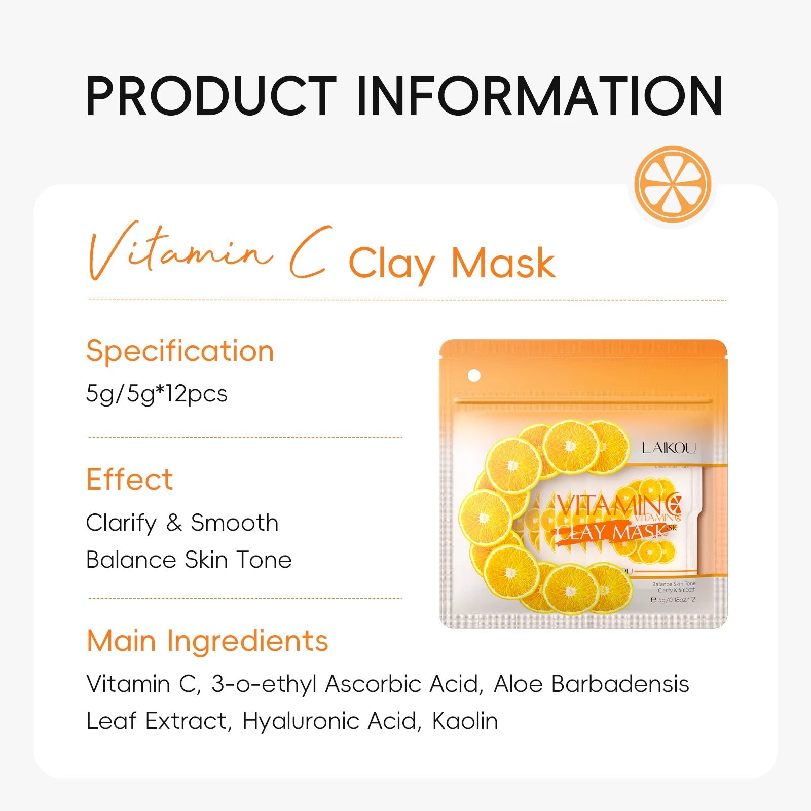 Vitamin C Clay Sleeping Face Mask 12pcs – Deep Cleansing, Pore Minimizing, Brightening & Firming Mud Mask with Hyaluronic Acid & Aloe Extract for All Skin Types