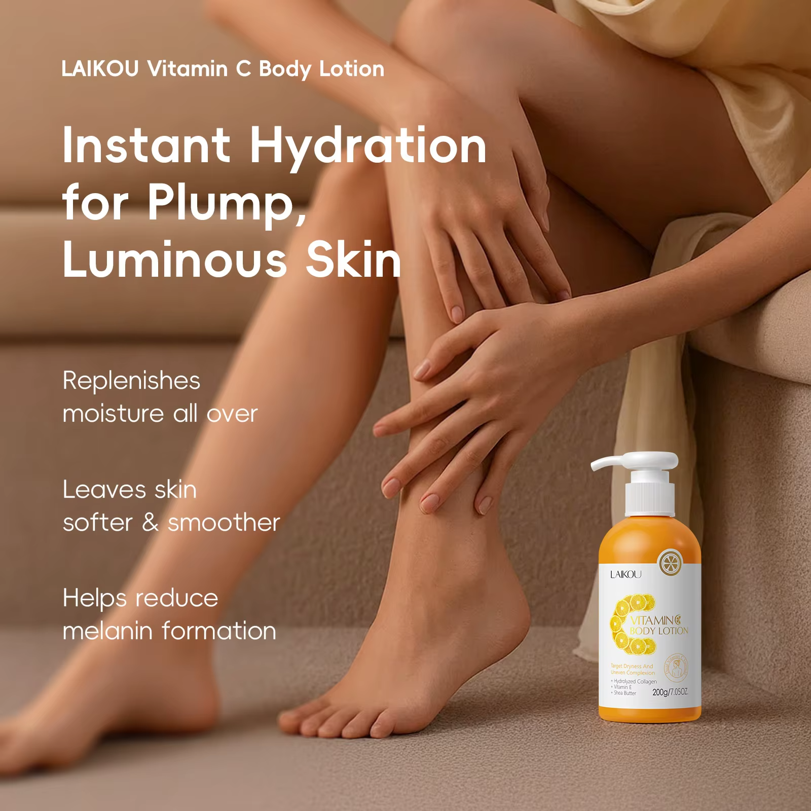 Compact-sized Vitamin C Body Lotion with Hydrolyzed Collagen, Vitamin E & Shea Butter – Deep Hydrating Moisturizer for Radiant, Soft & Smooth Skin 200g