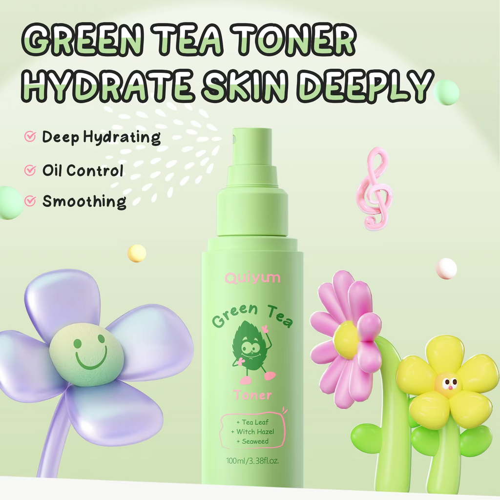 Green Tea Toner 100ml – Deep Hydrating, Pore Minimizing & Oil Control Facial Mist with Witch Hazel & Seaweed for Oily and Sensitive Skin