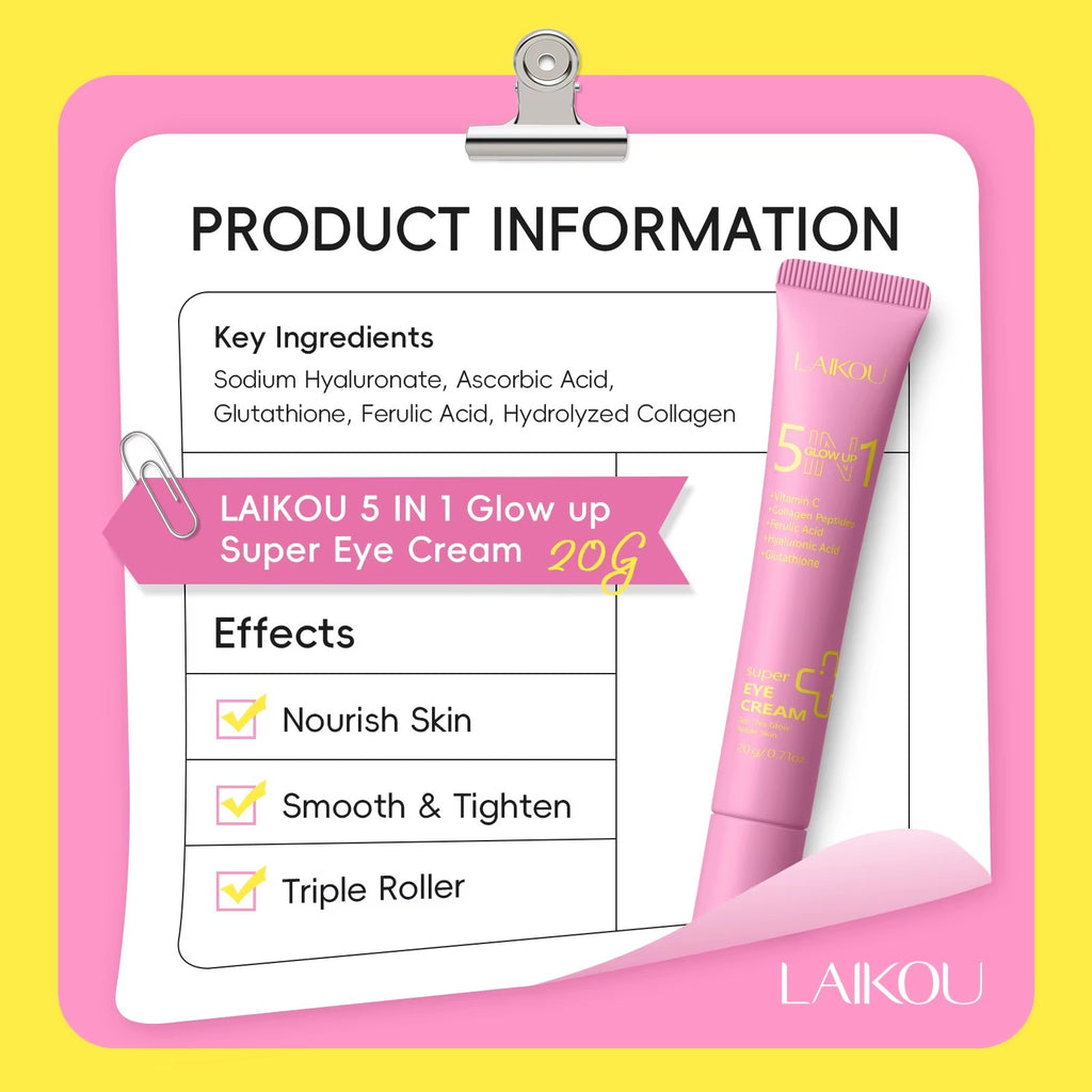 5-in-1 Glow Up Super Eye Cream 20g — Anti-Wrinkle, Dark Circles, Puffiness & Fine Lines — Retinol, Hyaluronic Acid & Glutathione — 360° Roller Massage — All Skin Types