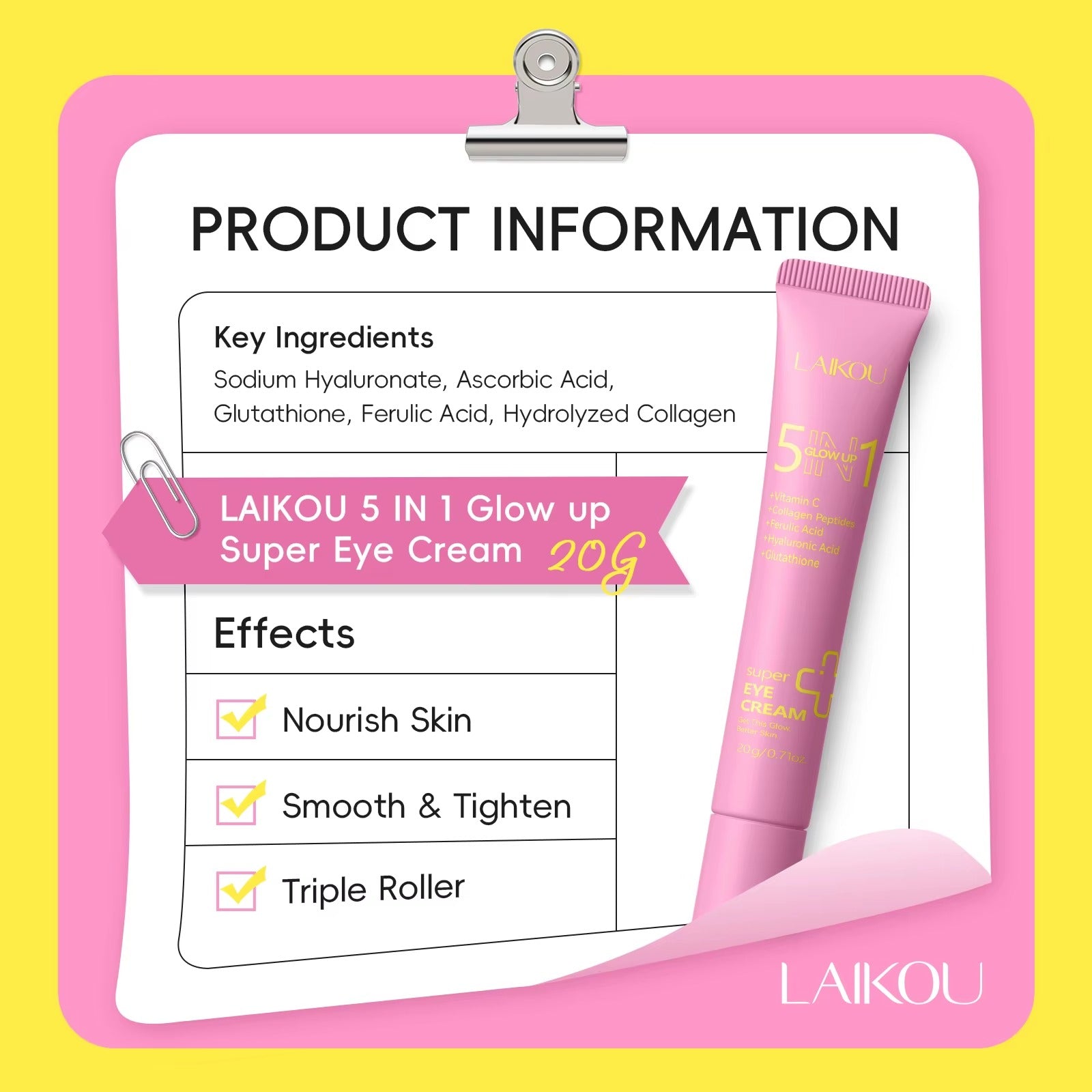 5-in-1 Glow Up Super Eye Cream 20g — Anti-Wrinkle, Dark Circles, Puffiness & Fine Lines — Retinol, Hyaluronic Acid & Glutathione — 360° Roller Massage — All Skin Types
