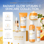 Vitamin C Brightening Skincare Set 5pcs — Hydrating Serum, Eye Cream & Face Cream with Hyaluronic Acid to Reduce Fine Lines & Even Skin Tone