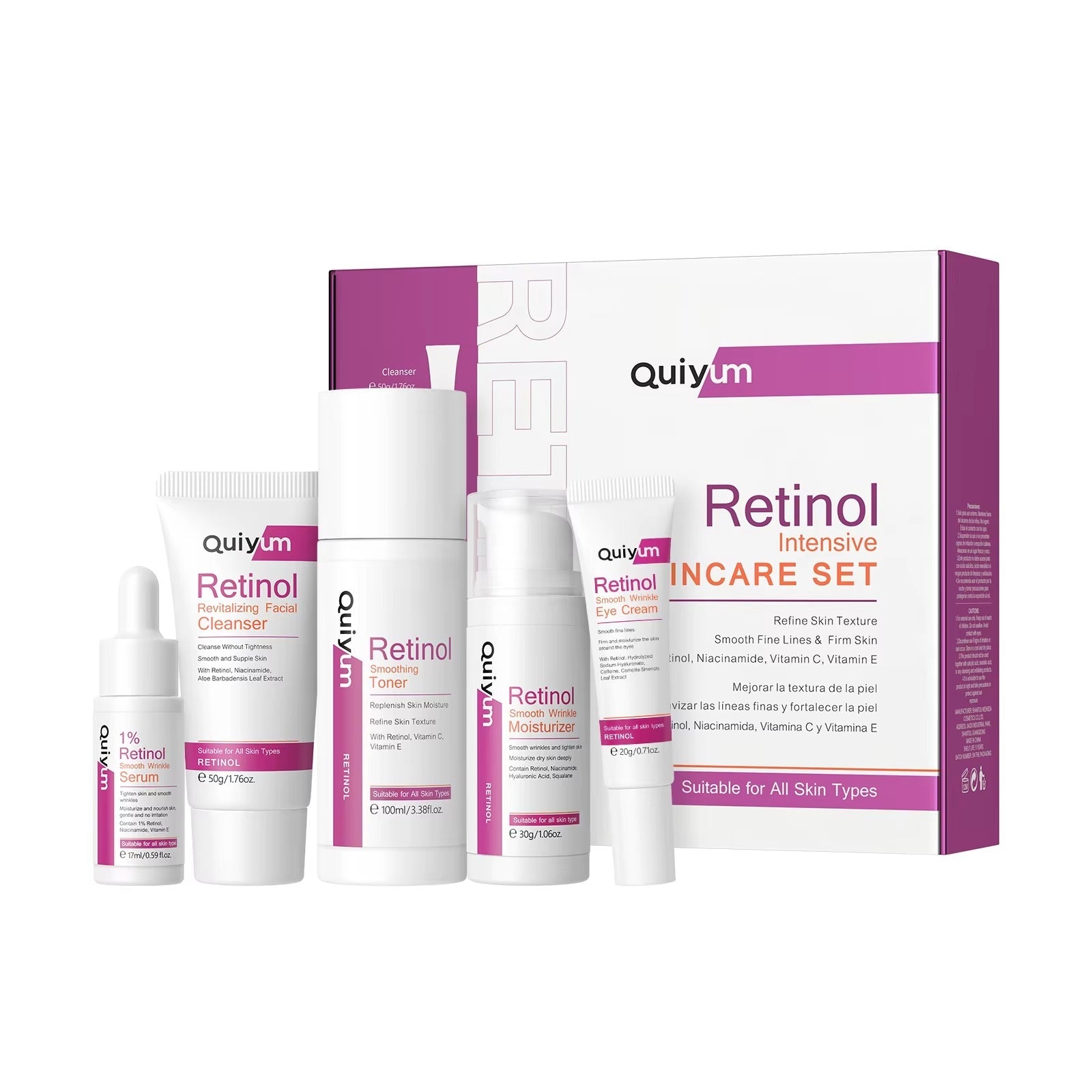 Retinol Intensive 5-Piece Skincare Set — Anti-Aging Facial Cleanser, Toner, Serum, Eye Cream & Moisturizer for Firmer, Brighter, Younger-Looking Skin