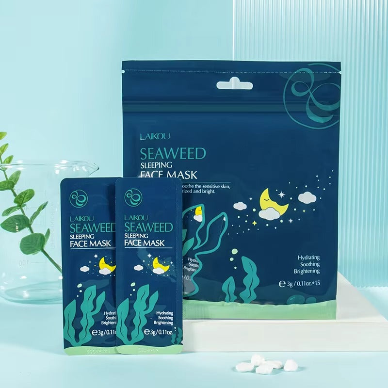 Seaweed Sleeping Face Mask with Centella Asiatica, Snail Collagen & Hyaluronic Acid – Overnight Skin Repair, Deep Hydration & Barrier Restore (15 Individual Packs)