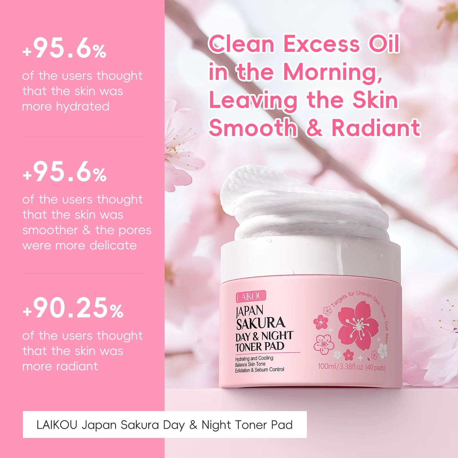 Japan Sakura Day & Night Toner Pad 100ml – Hyaluronic Acid, Niacinamide & Salicylic Acid Moisturising and Firming Face Toner Pads for All Skin Types