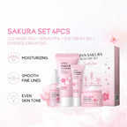 Compact-sized Japan Sakura 4-Piece Skincare Set — Complete Routine for Brightening, Hydration & Anti-Aging
