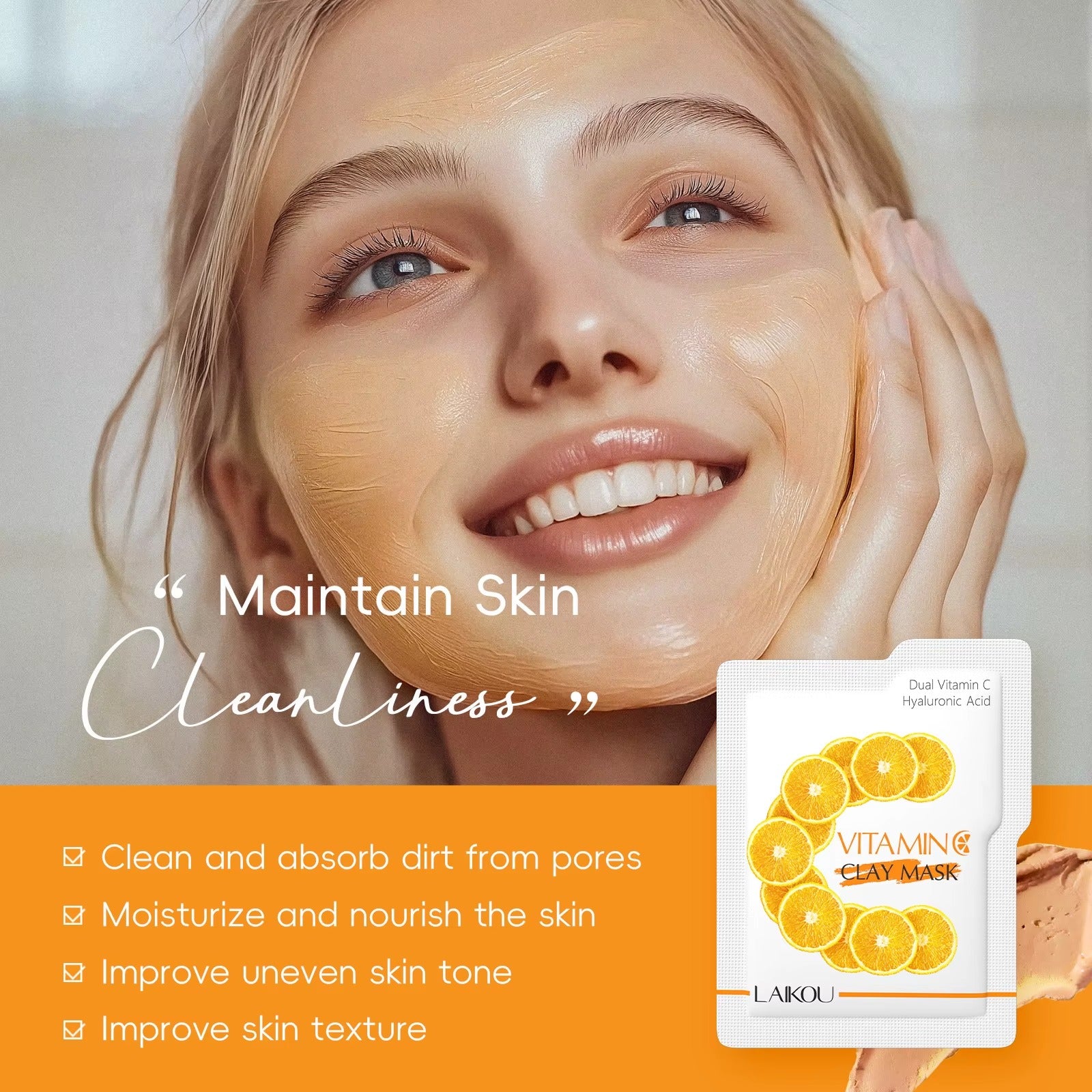 Vitamin C Clay Sleeping Face Mask 12pcs – Deep Cleansing, Pore Minimizing, Brightening & Firming Mud Mask with Hyaluronic Acid & Aloe Extract for All Skin Types
