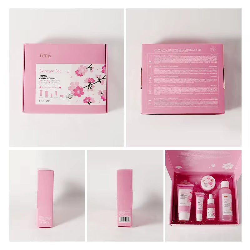 Japan Cherry Blossom 5-Piece Skincare Set — Brightening, Anti-Aging & Deep Hydrating Face Care Kit with Hyaluronic Acid & Prunus Flower Extract for All Skin Types