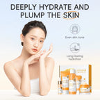 Vitamin C Brightening Skincare Set 5pcs — Hydrating Serum, Eye Cream & Face Cream with Hyaluronic Acid to Reduce Fine Lines & Even Skin Tone