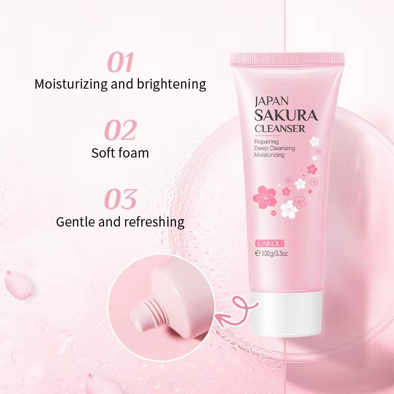 Japan Sakura Face Wash 100g — Brightening & Moisturizing Facial Cleanser for All Skin Types, Deep Pore Cleansing, Oil Control