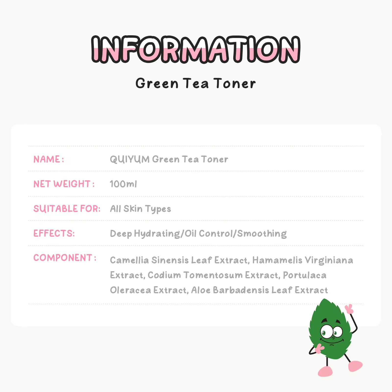 Green Tea Toner 100ml – Deep Hydrating, Pore Minimizing & Oil Control Facial Mist with Witch Hazel & Seaweed for Oily and Sensitive Skin
