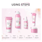 Japan Cherry Blossom 5-Piece Skincare Set — Brightening, Anti-Aging & Deep Hydrating Face Care Kit with Hyaluronic Acid & Prunus Flower Extract for All Skin Types