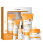 Compact-sized 4-Step Vitamin C Brightening Skincare Set — Cleanser + Serum + Eye Cream + Face Cream — Firming/Lifting Glow Bundle — Hyaluronic Acid Revitalizing Kit