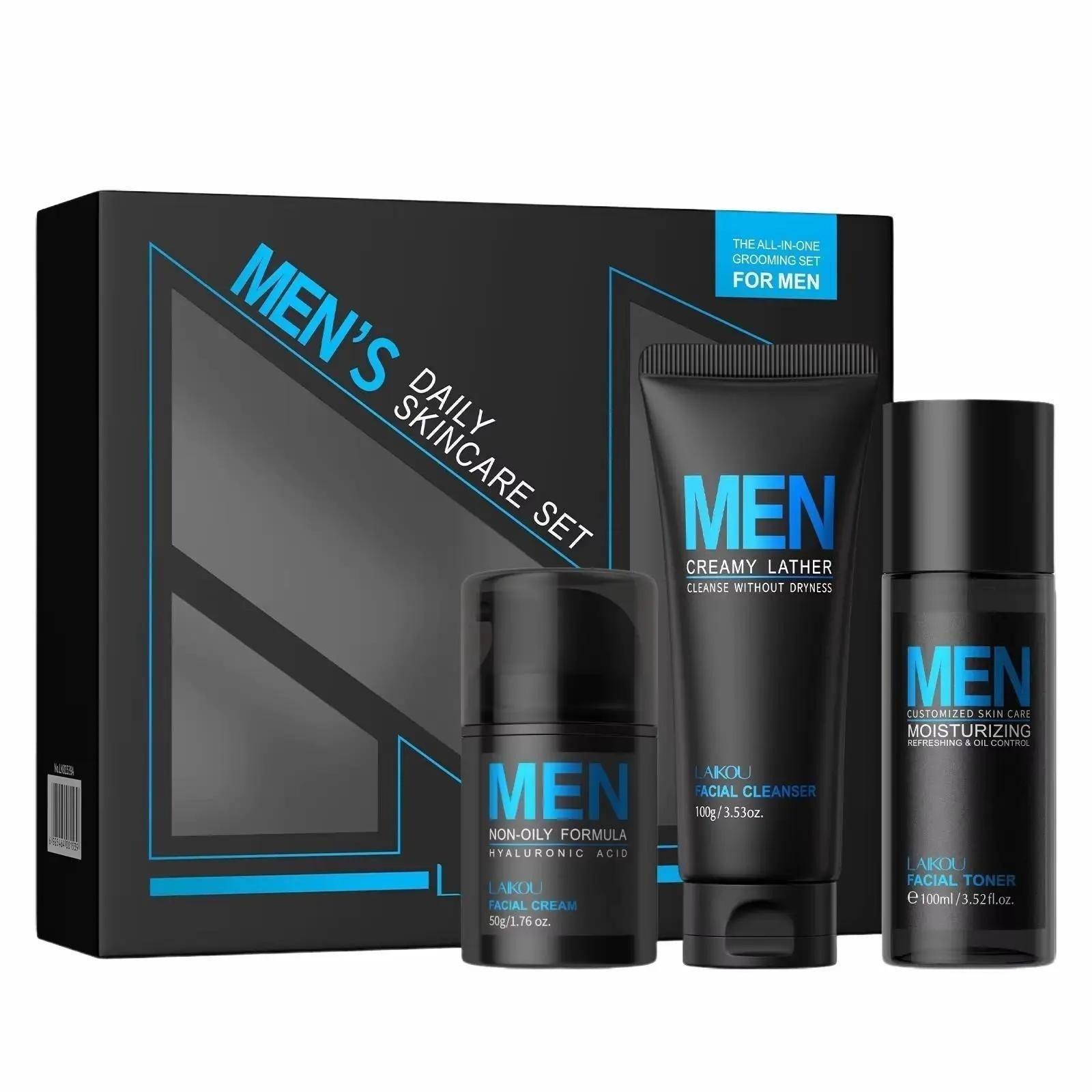 3-in-1 Men's Daily Skincare Set — Oil Control, Hyaluronic Acid Hydration & Skin Barrier Repair for All Skin Types
