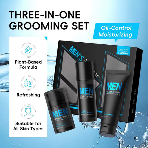 3-in-1 Men's Daily Skincare Set — Oil Control, Hyaluronic Acid Hydration & Skin Barrier Repair for All Skin Types