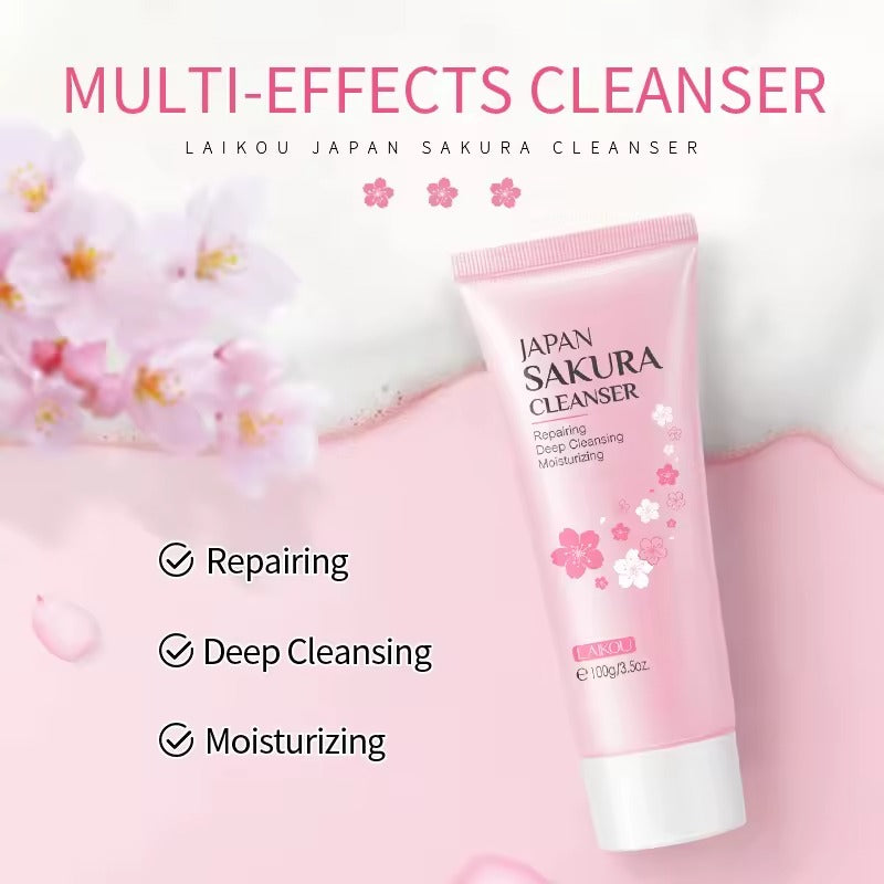 Japan Sakura Face Wash 100g — Brightening & Moisturizing Facial Cleanser for All Skin Types, Deep Pore Cleansing, Oil Control