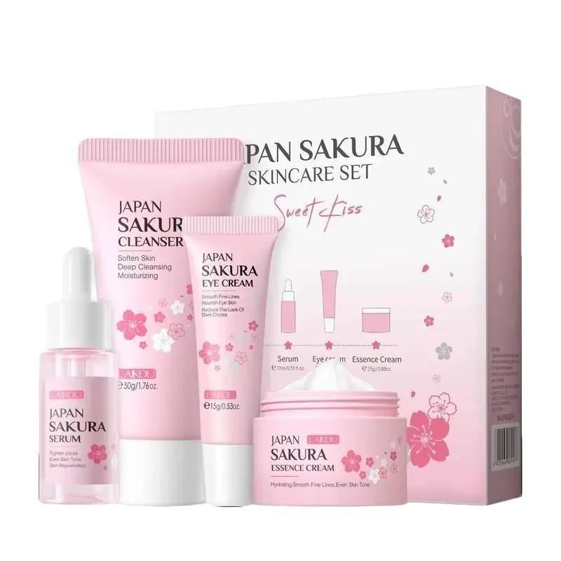 Compact-sized Japan Sakura 4-Piece Skincare Set — Complete Routine for Brightening, Hydration & Anti-Aging