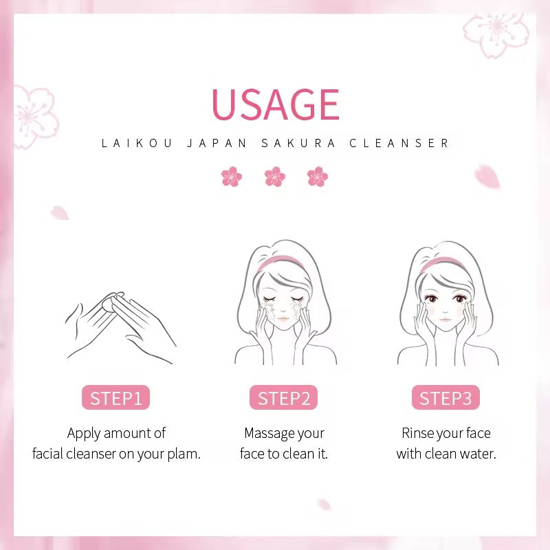Japan Sakura Face Wash 100g — Brightening & Moisturizing Facial Cleanser for All Skin Types, Deep Pore Cleansing, Oil Control