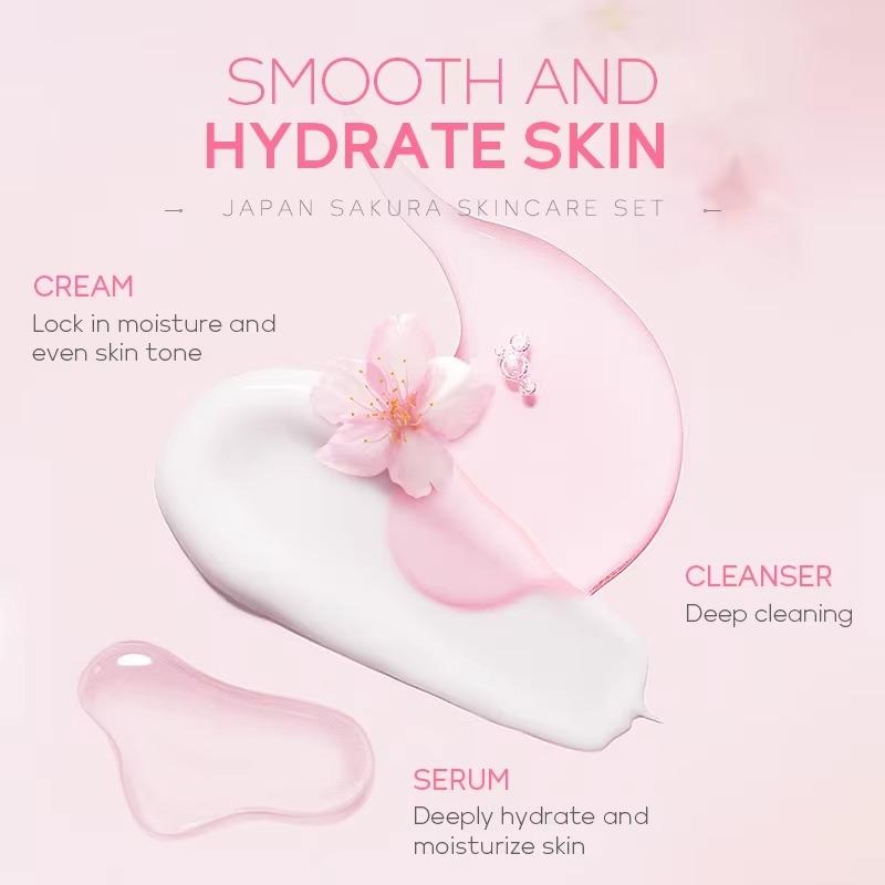Compact-sized Japan Sakura 4-Piece Skincare Set — Complete Routine for Brightening, Hydration & Anti-Aging