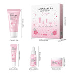 Compact-sized Japan Sakura 4-Piece Skincare Set — Complete Routine for Brightening, Hydration & Anti-Aging