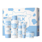5-Step Milk Glowing Skincare Bundle — Cleanser, Toner, Serum, Eye Cream & Moisturiser — Balance Skin Tone, Improve Skin Radiance for Delicate & Firm Skin