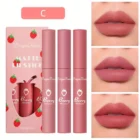 3pcs Dragon Ranee Strawberry Velvet Matte Lip Set – Lip Glaze, Lipstick & Lip Gloss