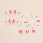 24pcs Pink Almond Press-On Nails – Glossy Floral Elegance in Minutes