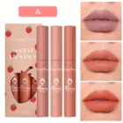 3pcs Dragon Ranee Strawberry Velvet Matte Lip Set – Lip Glaze, Lipstick & Lip Gloss