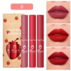 3pcs Dragon Ranee Strawberry Velvet Matte Lip Set – Lip Glaze, Lipstick & Lip Gloss